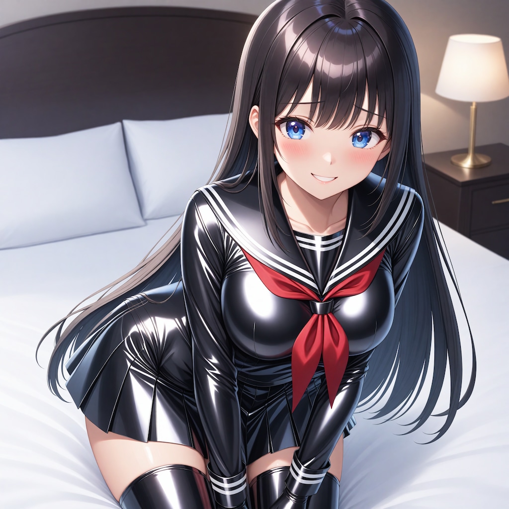 黒エナメルセーラー服長手袋サイハイソックス