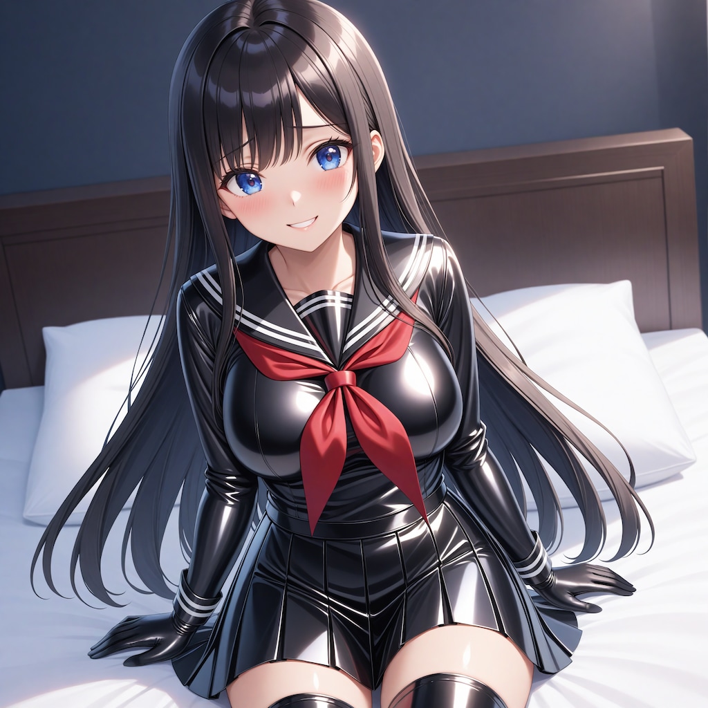 黒エナメルセーラー服長手袋サイハイソックス