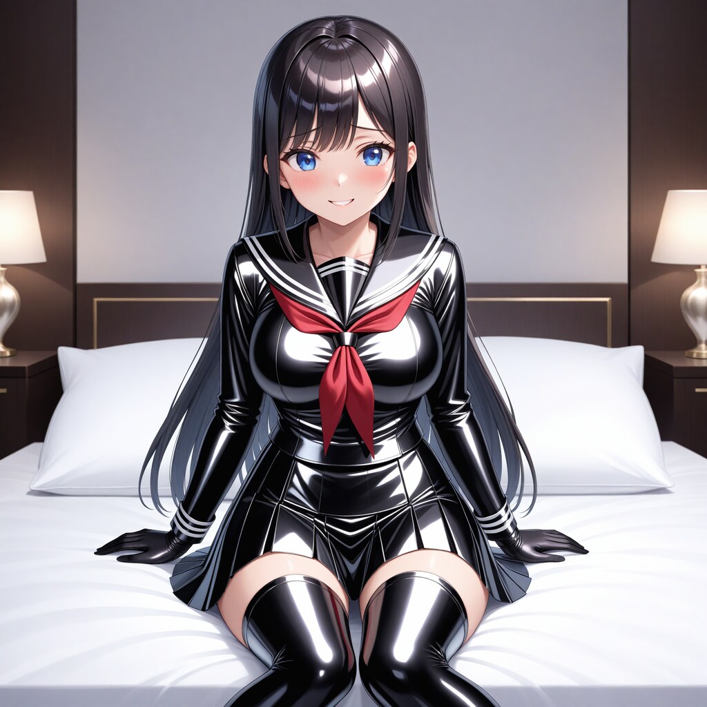 黒エナメルセーラー服長手袋サイハイソックス