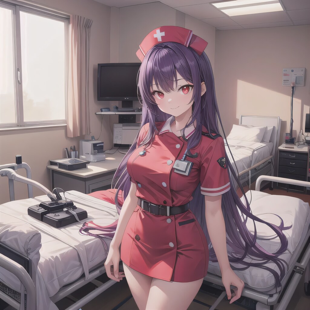 紫髪ロングで看護服の少女