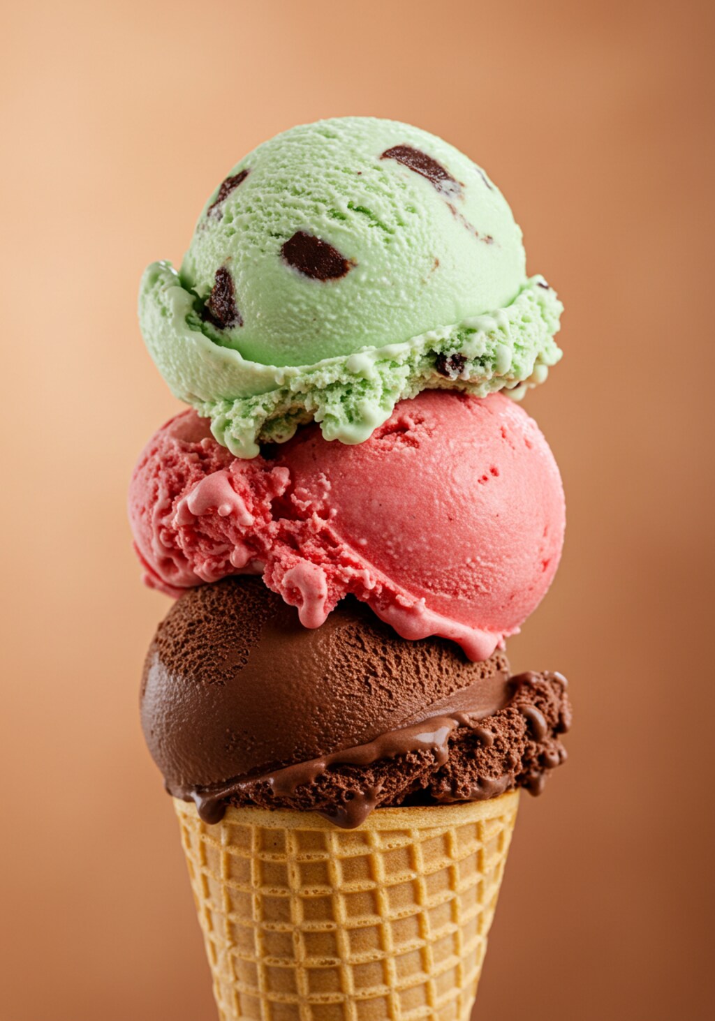 デザートの3段重ねアイスクリーム