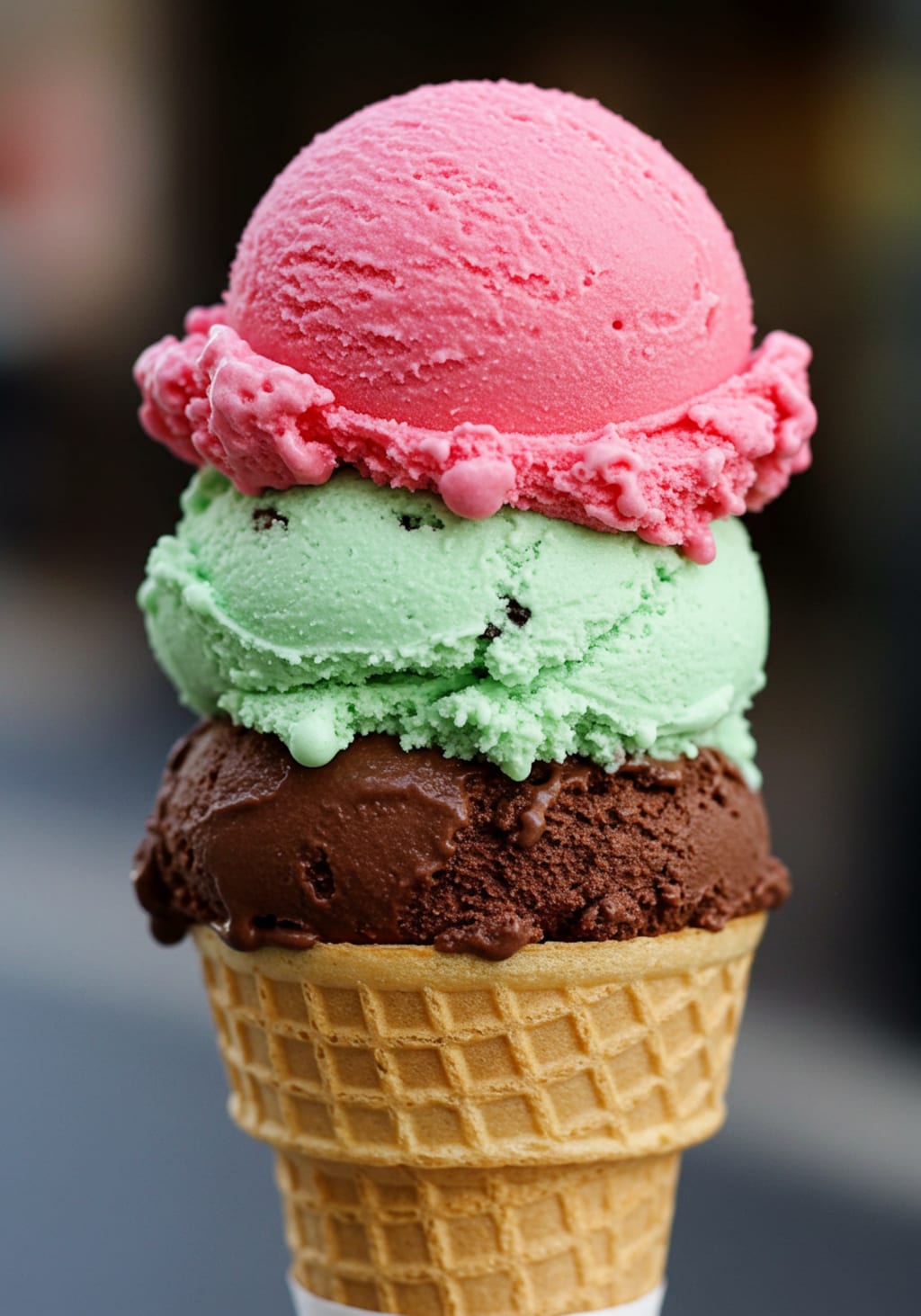 デザートの3段重ねアイスクリーム