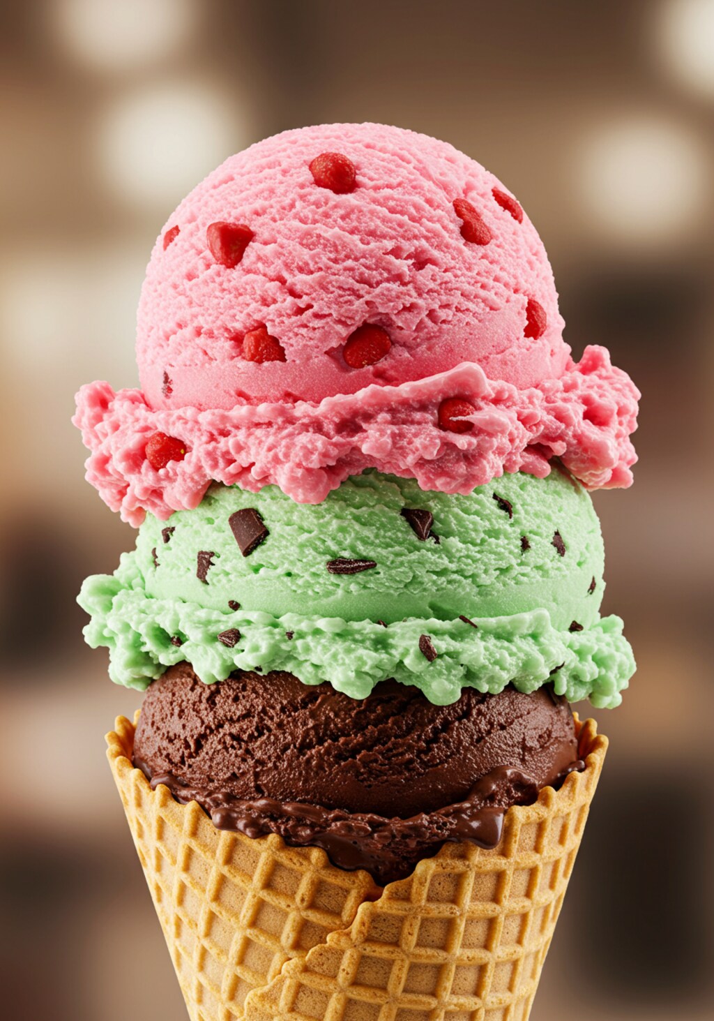 デザートの3段重ねアイスクリーム