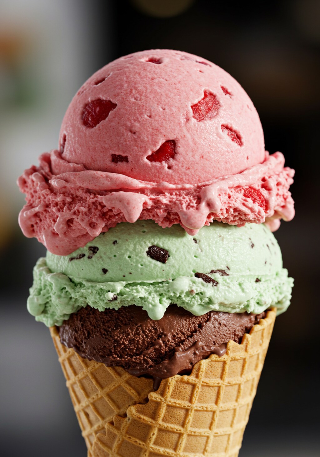 デザートの3段重ねアイスクリーム