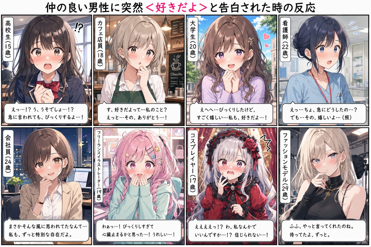 仲の良い男性に突然＜好きだよ＞と告白された時の反応
