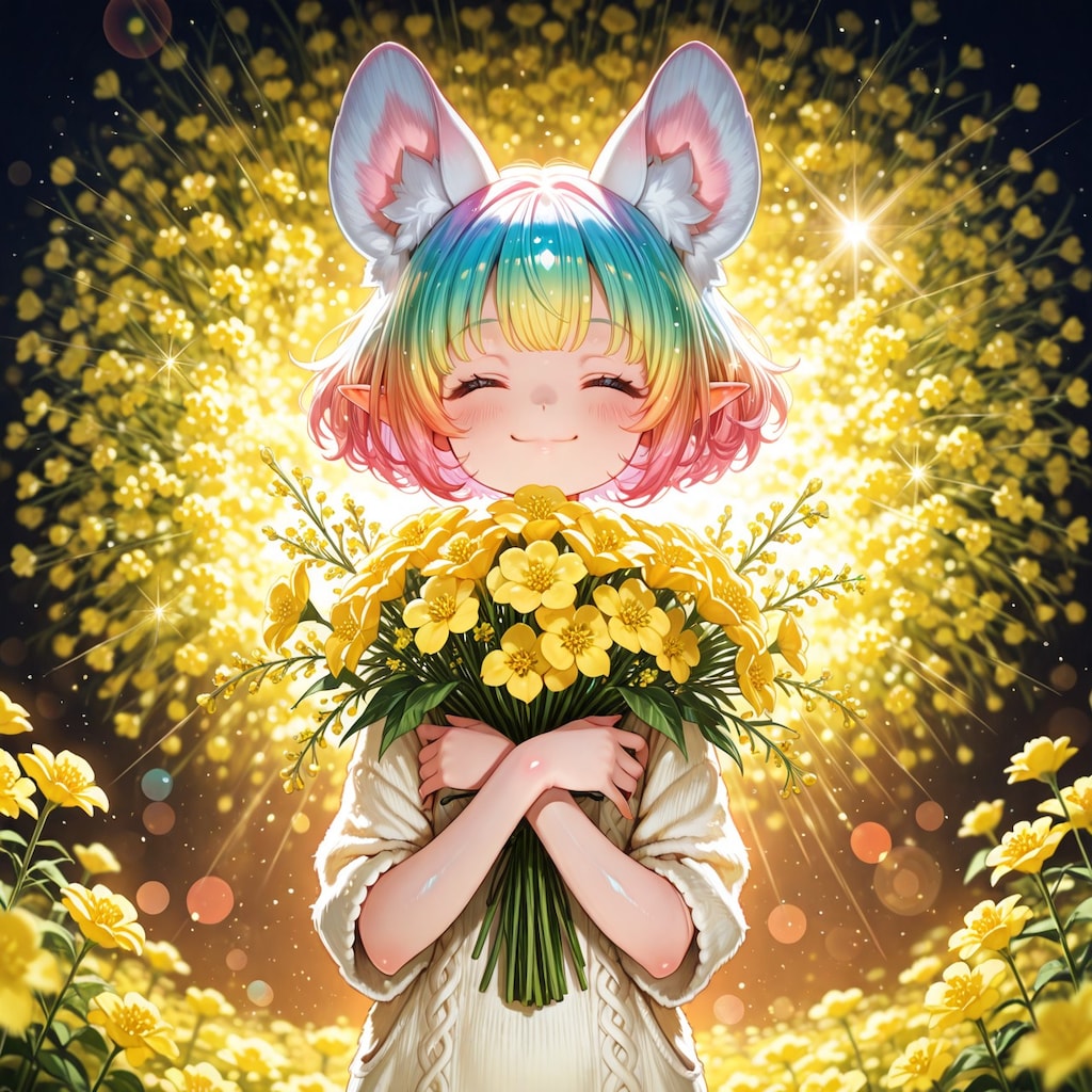 6枚）花束とケモ耳エルフさん