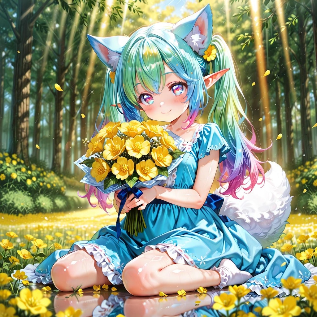 6枚）花束とケモ耳エルフさん