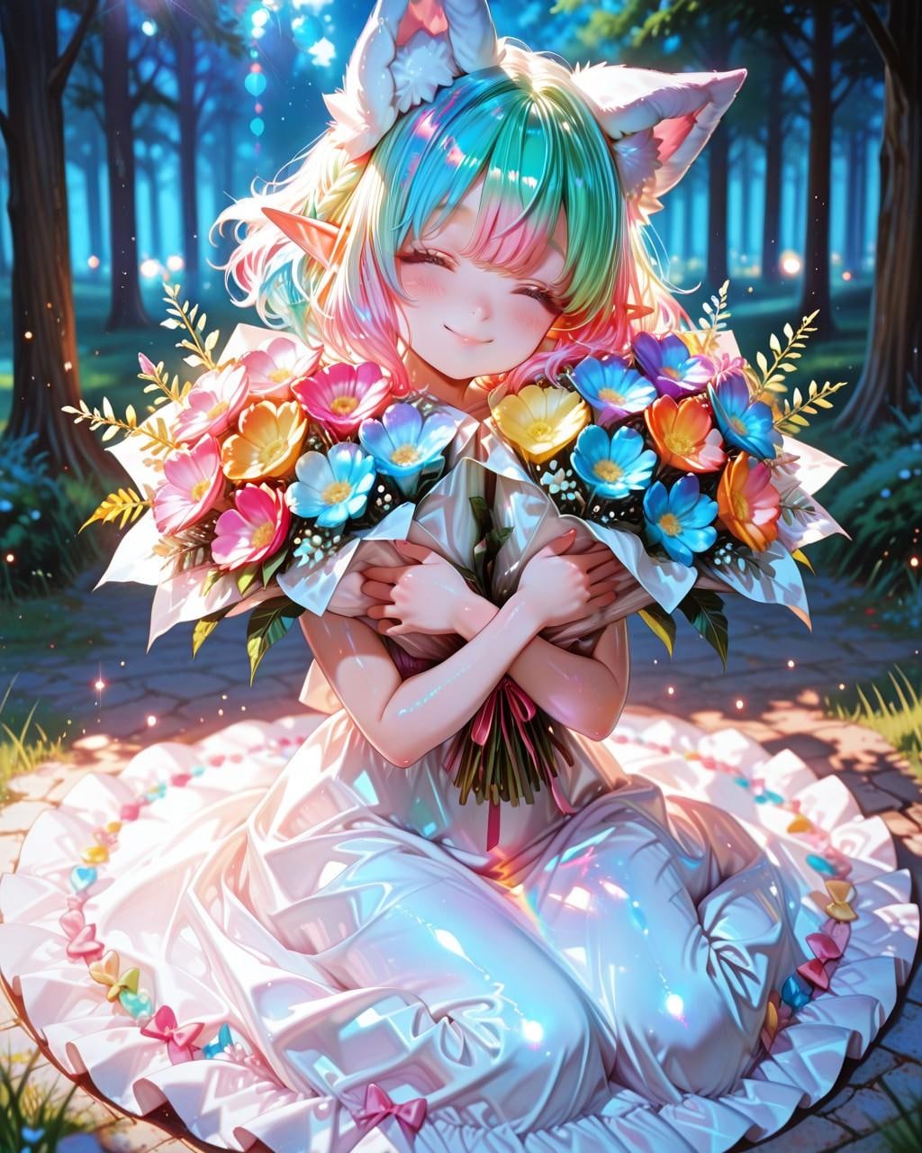 6枚）花束とケモ耳エルフさん