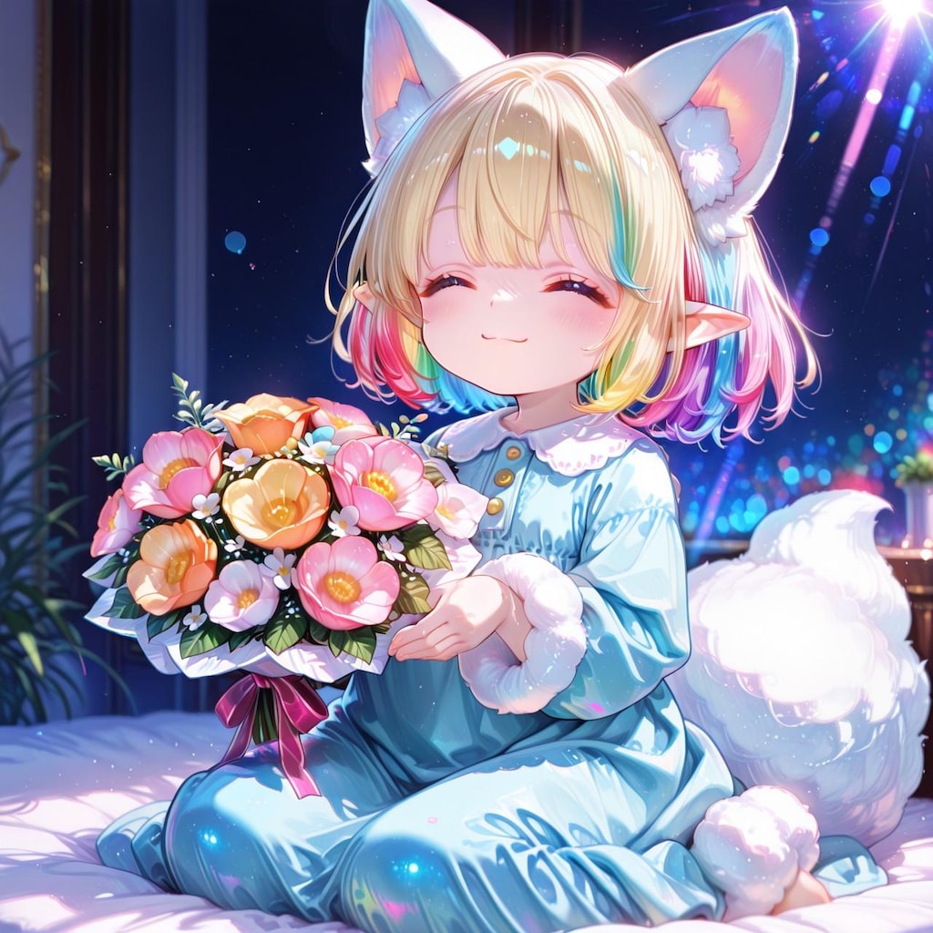 6枚）花束とケモ耳エルフさん