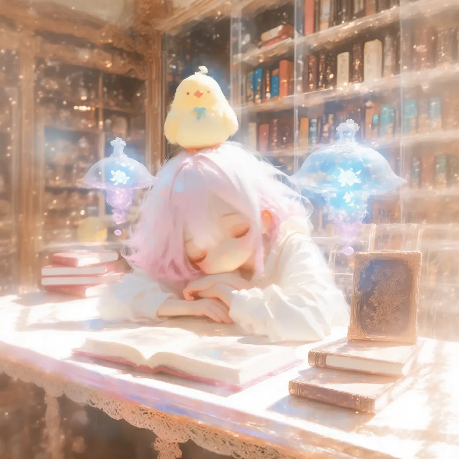 古本屋の看板娘withピヨ | の人気AIイラスト・グラビア