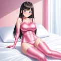 ピンクサテン旧型スクール水着長手袋サイハイソックス 3枚目