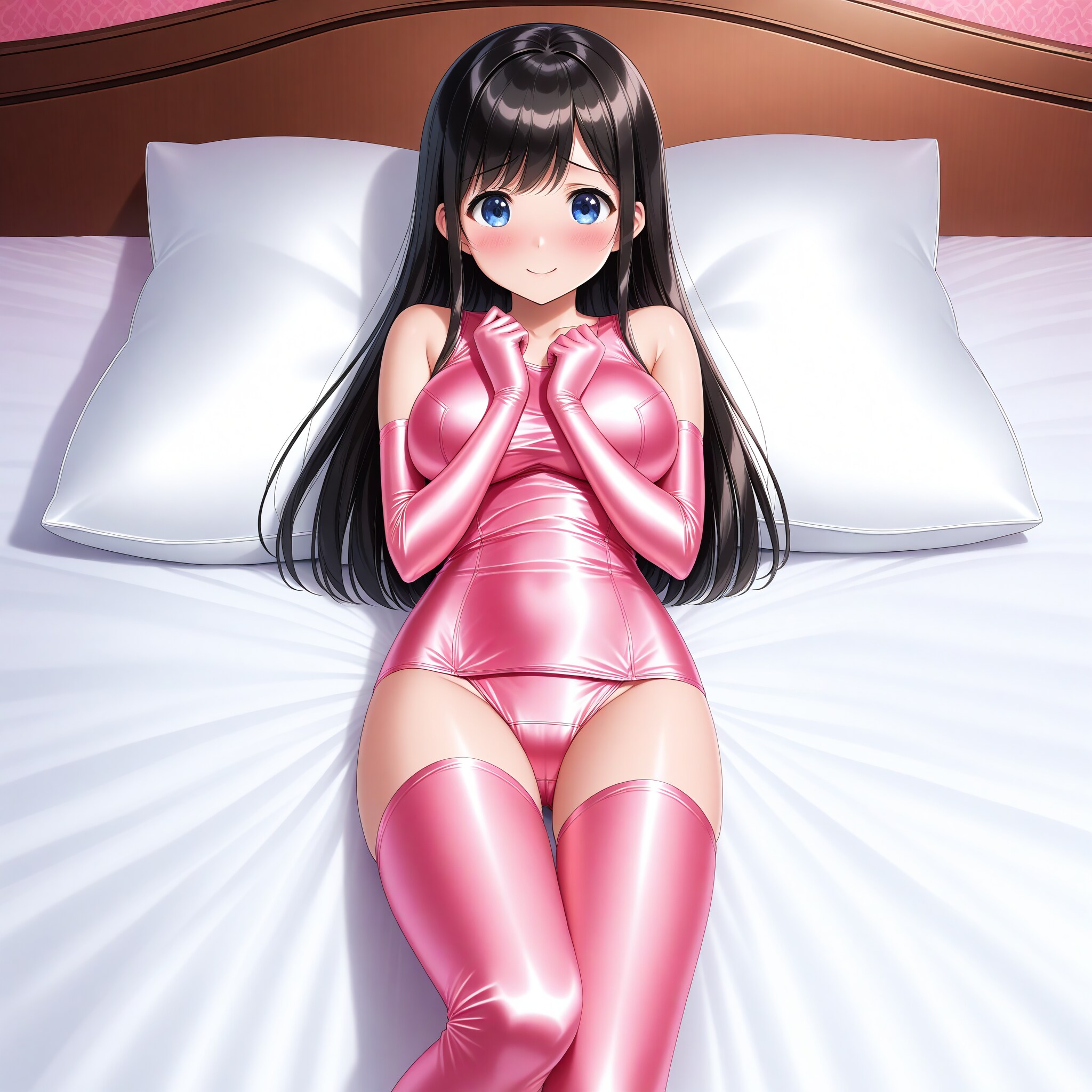 ピンクサテン旧型スクール水着長手袋サイハイソックス