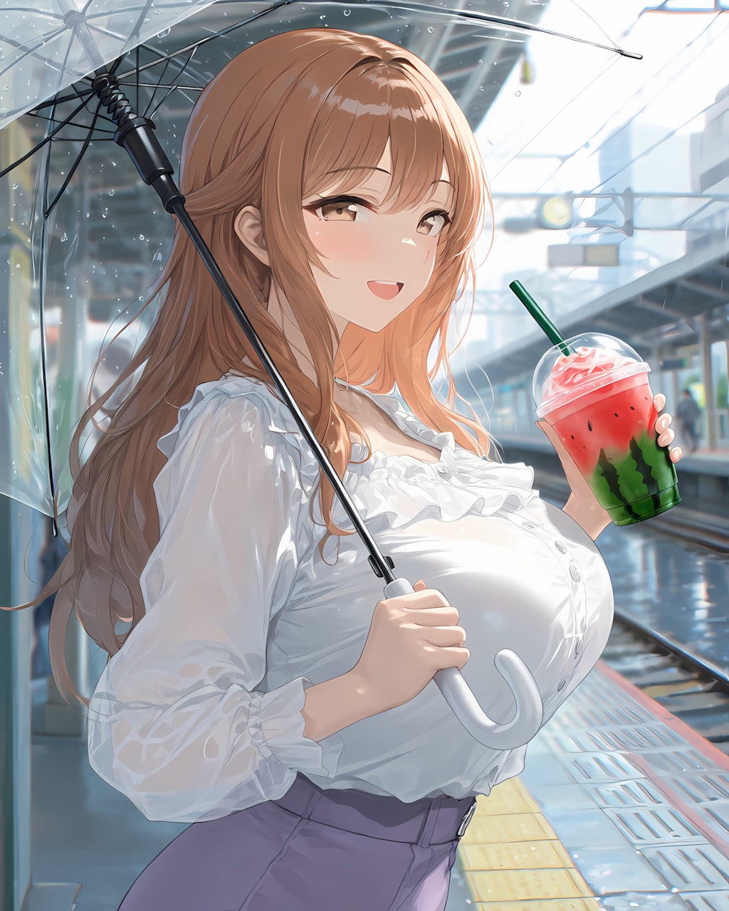 ☔小雨の朝はスイカで潤う夏オフィスコーデ🍉