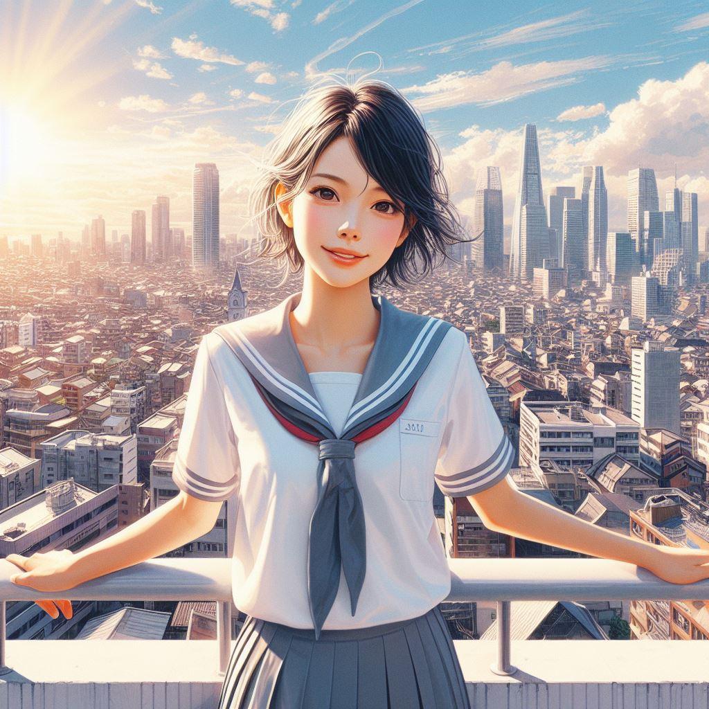 屋上で