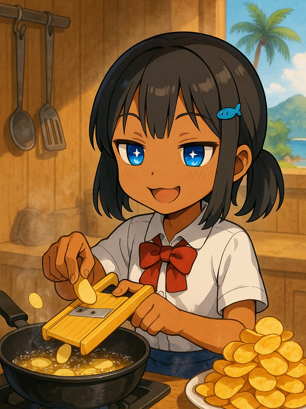 ポテチを揚げるこなつちゃん