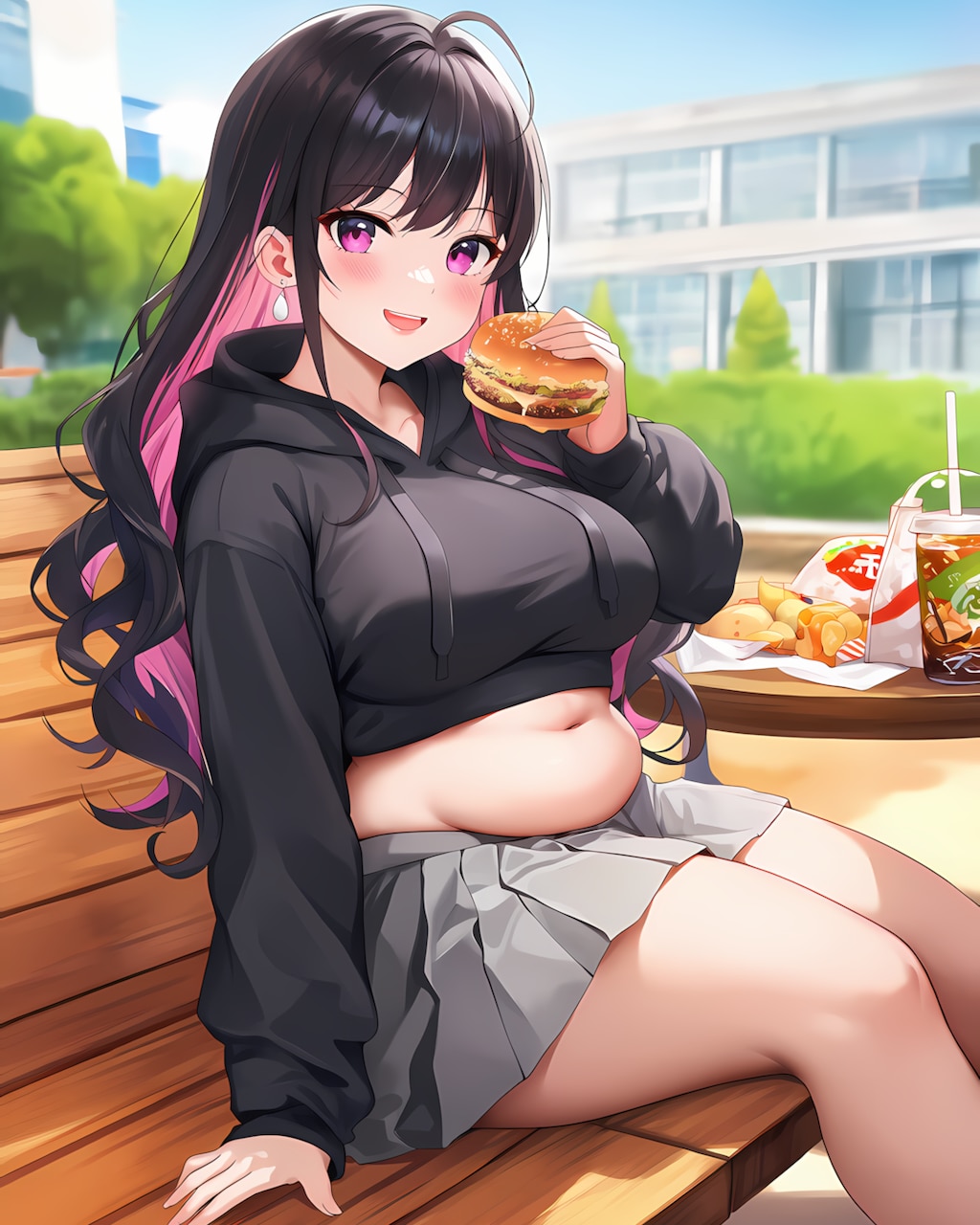 テラスで一緒にハンバーガー🍔💕リナ