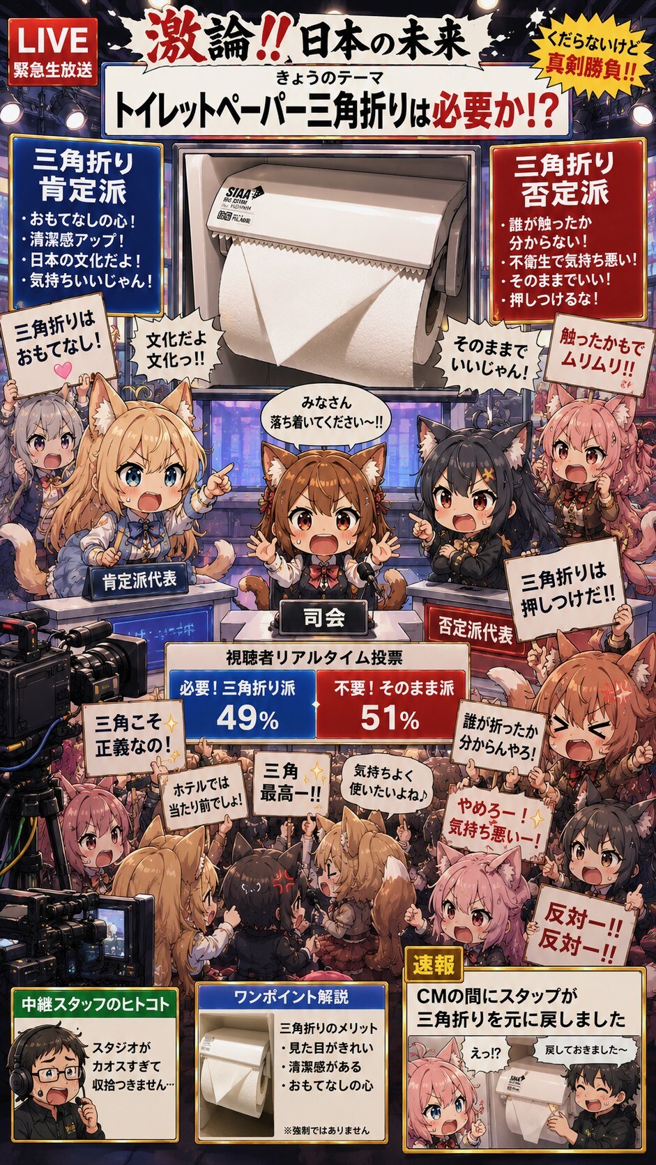 トイレットペーパー三角折り大論争💥