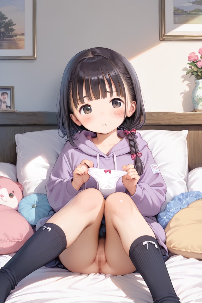【サンプル】パーカー姿の〇リJ〇ちゃんたちがムッとしながらもパンツ脱いで見せてくれる（6枚）