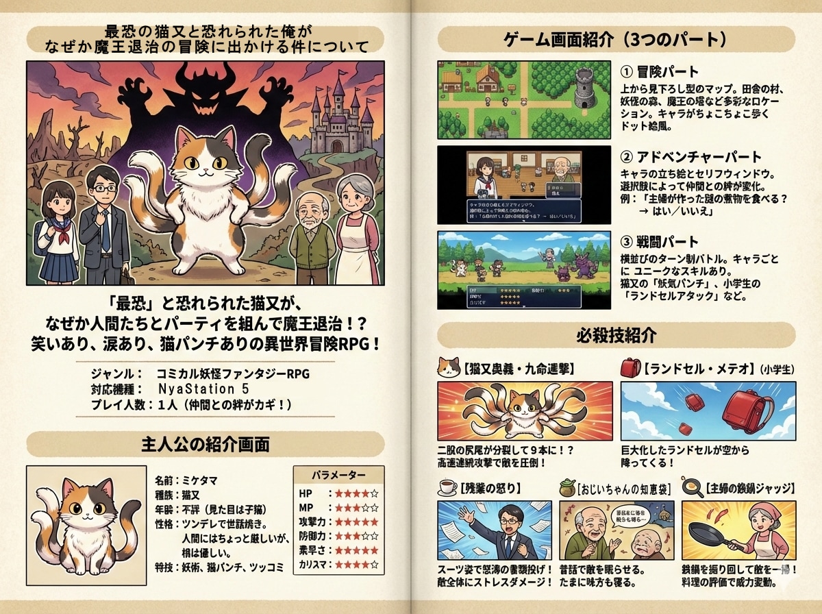 RPG攻略本「最恐の猫又と恐れられた俺がなぜか魔王退治の冒険に出かける件について」 | の人気AIイラスト・グラビア