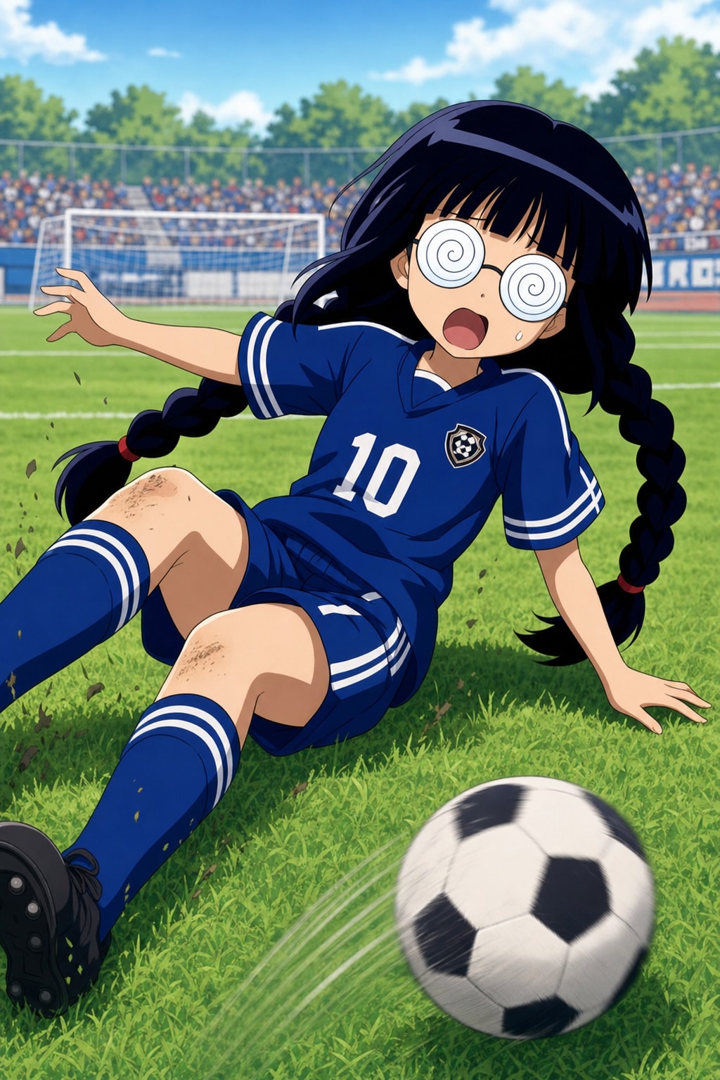 転倒するおさげちゃんサッカー