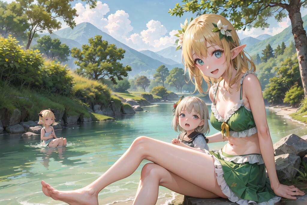 ママと一緒に水浴び