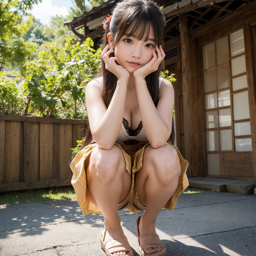 しゃがみ美少女