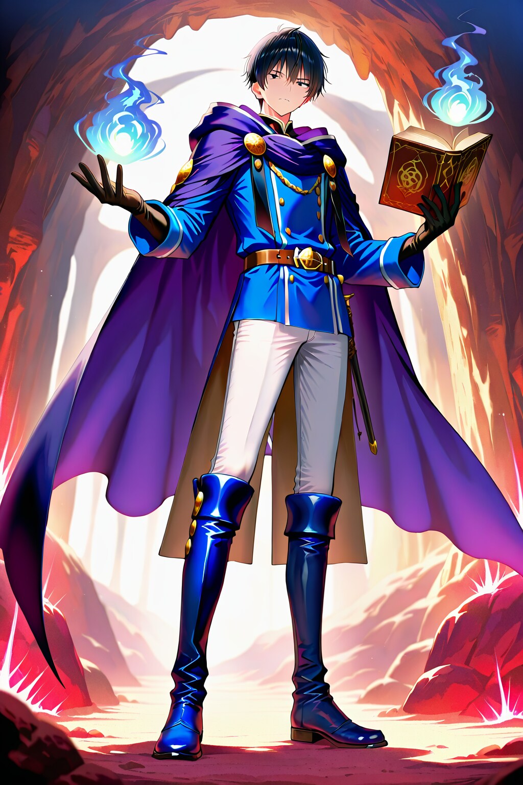 ファンタジーな古代遺跡の前、大きな男性魔導師1-1-1-1-4