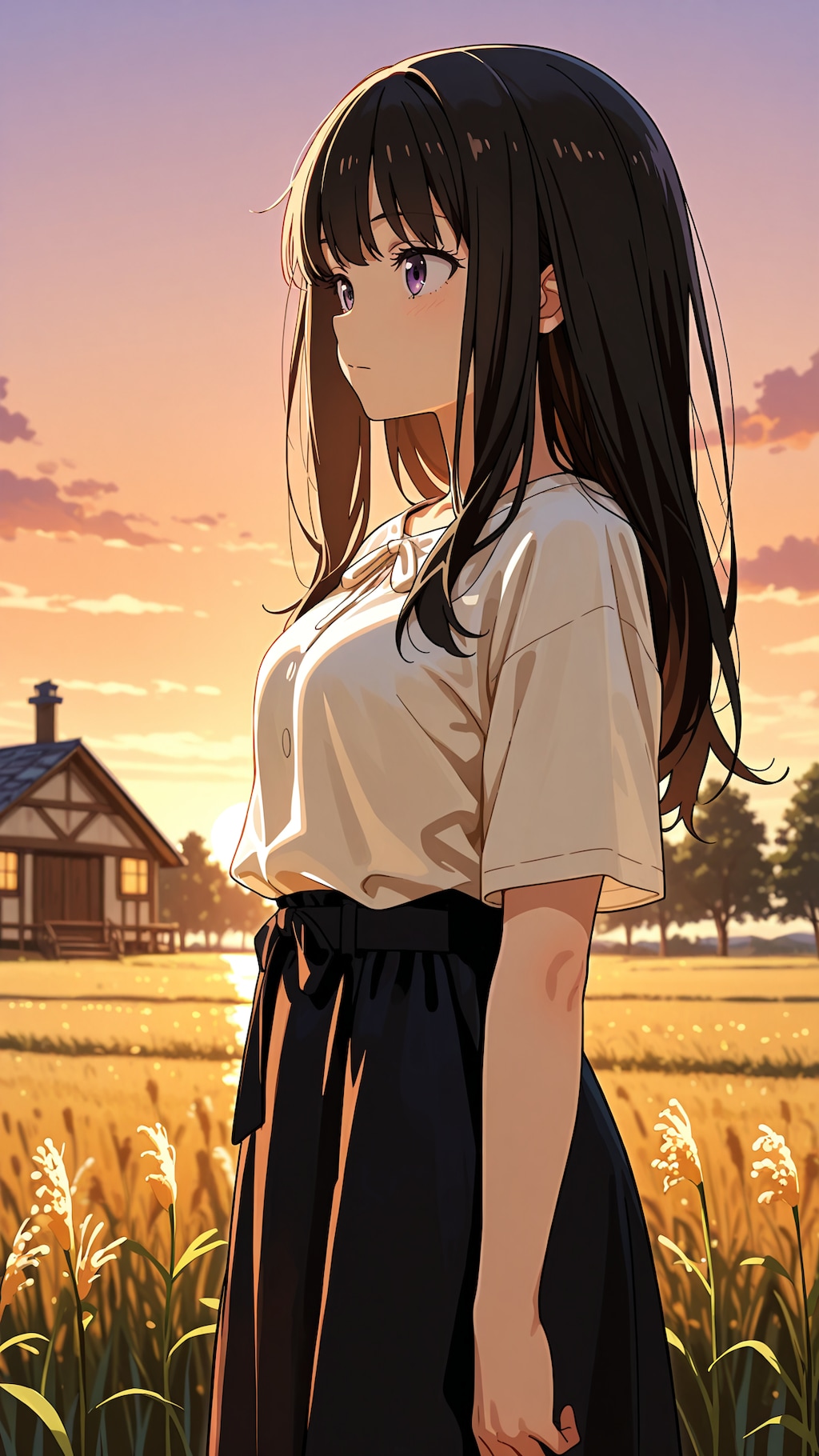 夕焼けの田んぼ