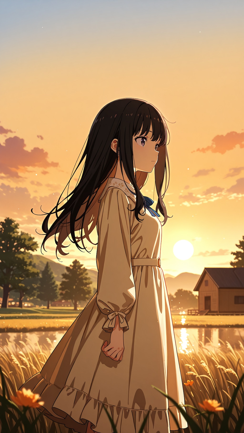 夕焼けの田んぼ
