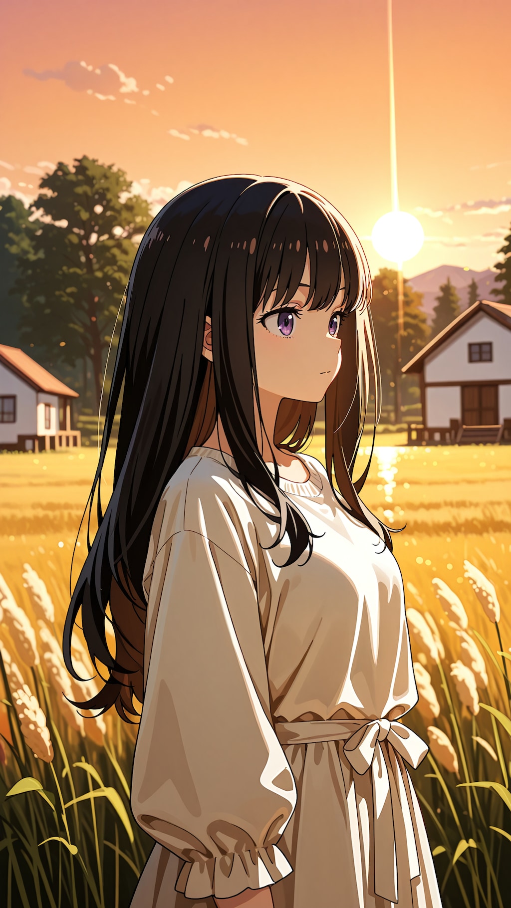 夕焼けの田んぼ