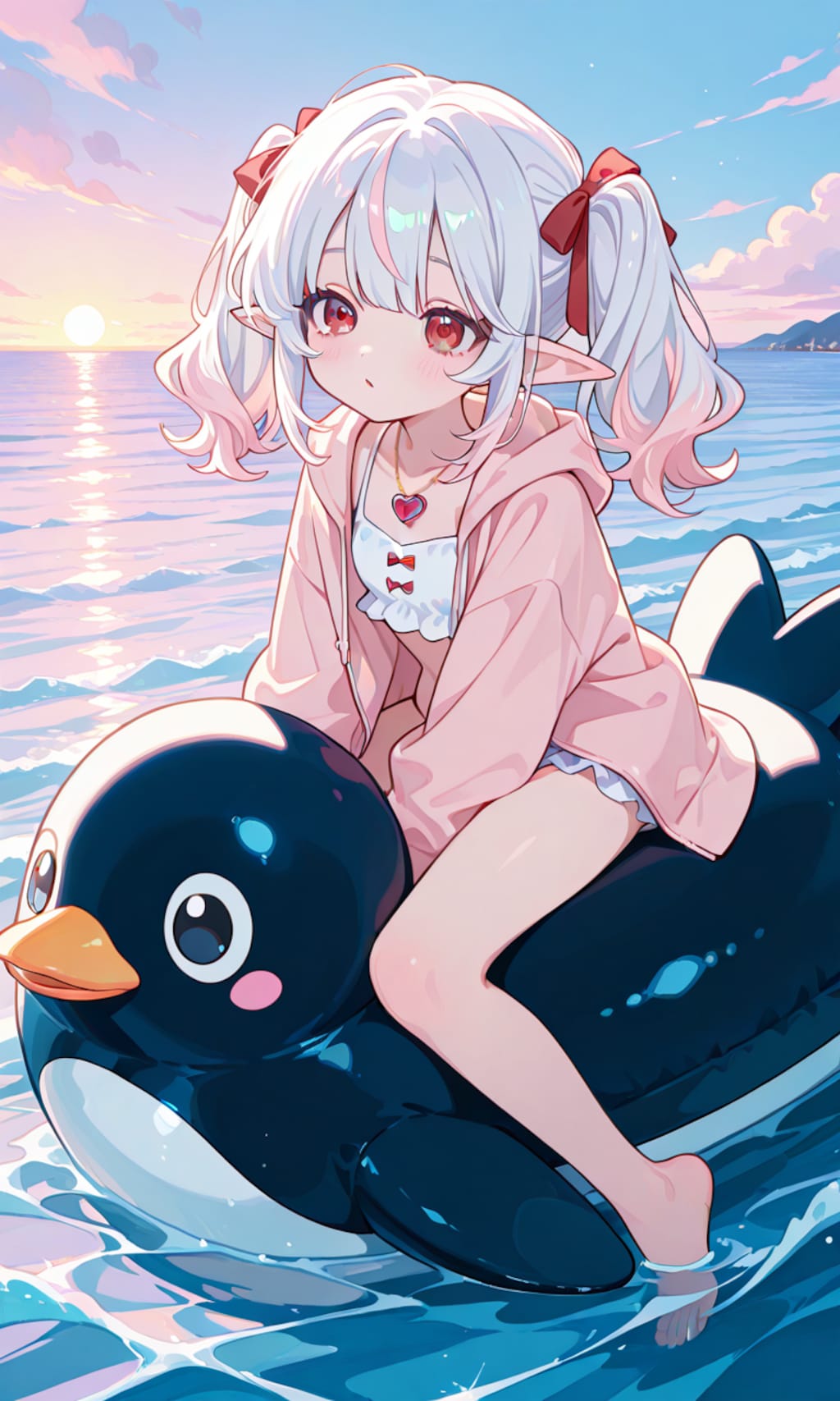 ペンギンに乗るシロネさん