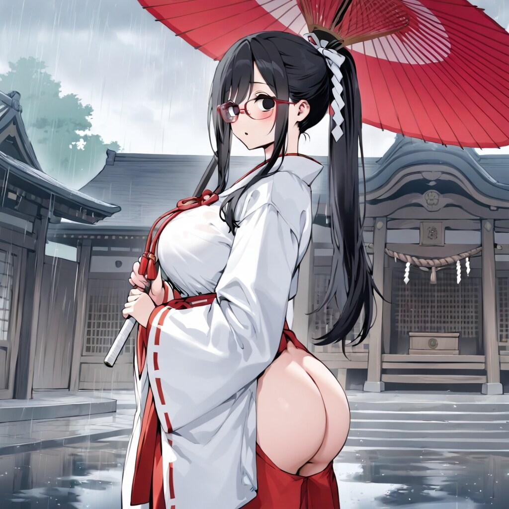 傘を差す巫女さん（失敗）