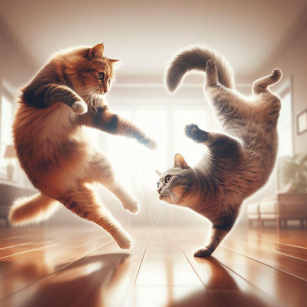 ダンスバトルする猫