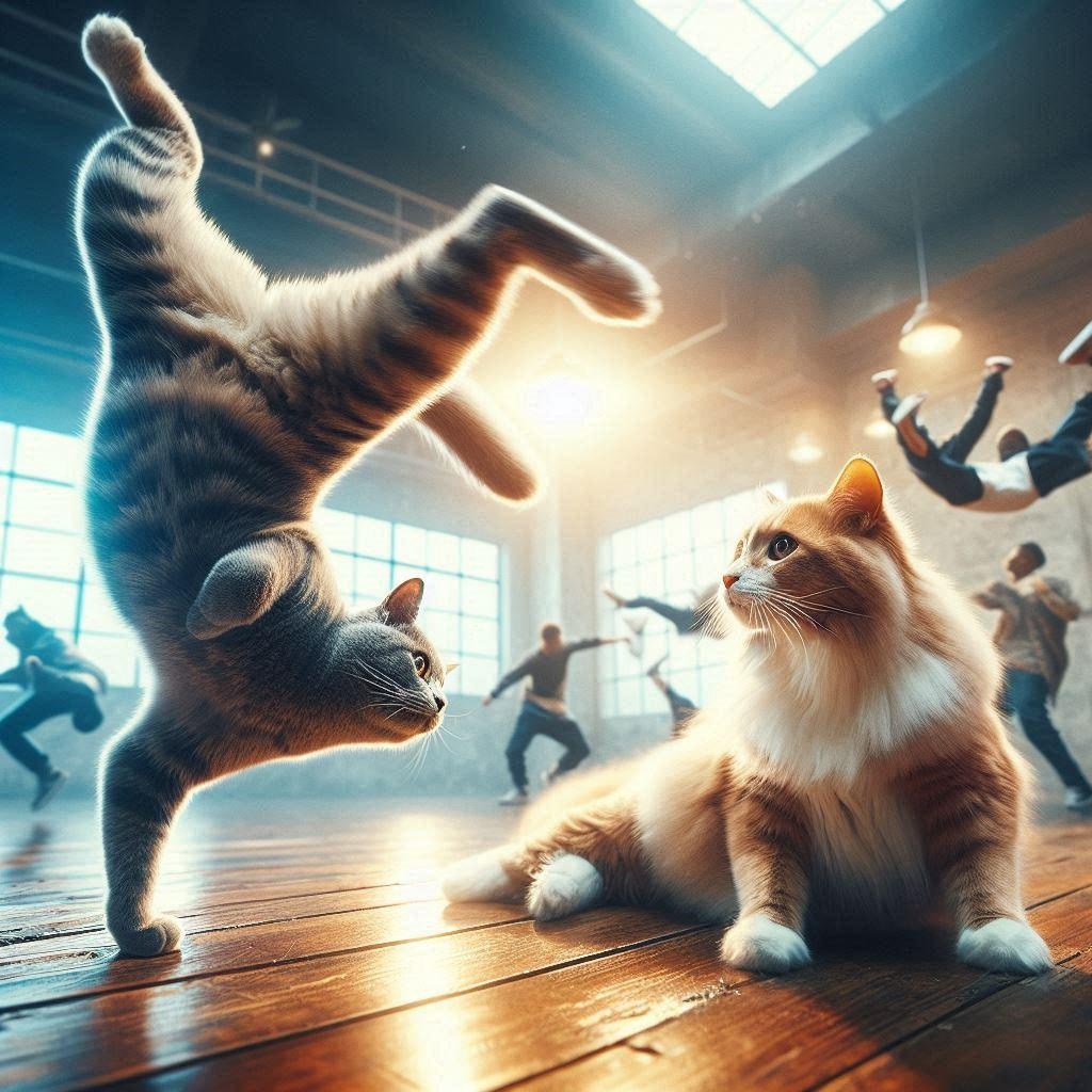 ダンスバトルする猫