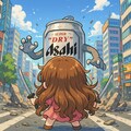 巨大なビール缶と対峙した小さな女の子 4枚目