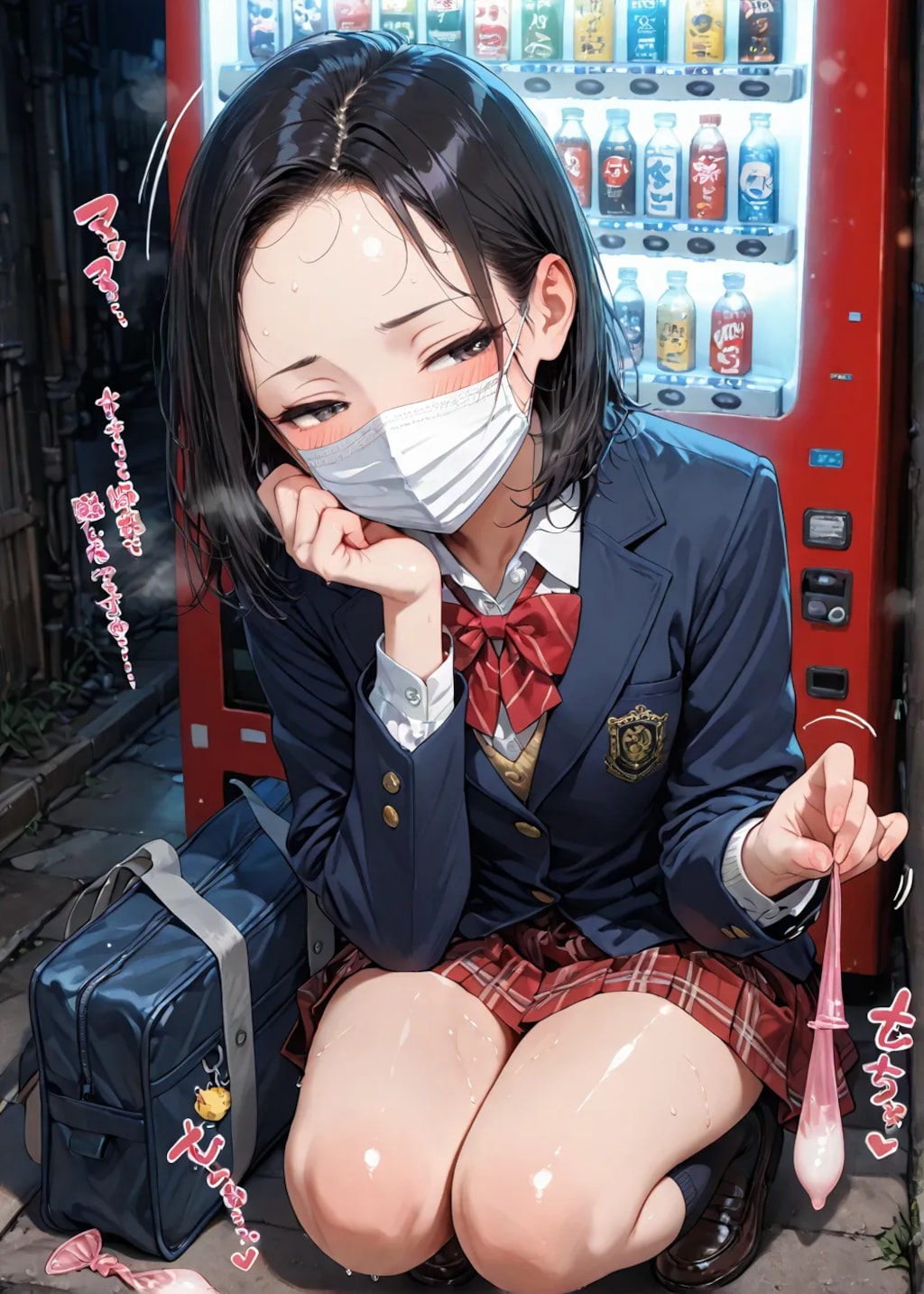 おまけ💕ゴムを持たされて順番待ちをしているマスクJK❤️