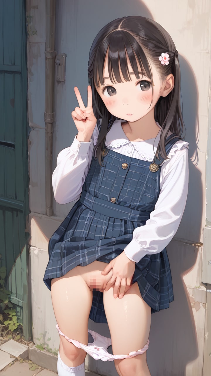 【サンプル】ジャンスカ〇リ〇リJ〇ちゃんたちが野外露出でピースサイン（6枚）