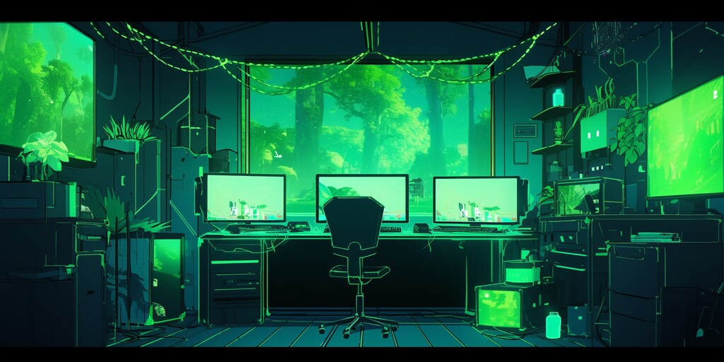 ライトグリーン色のゲーミングルーム