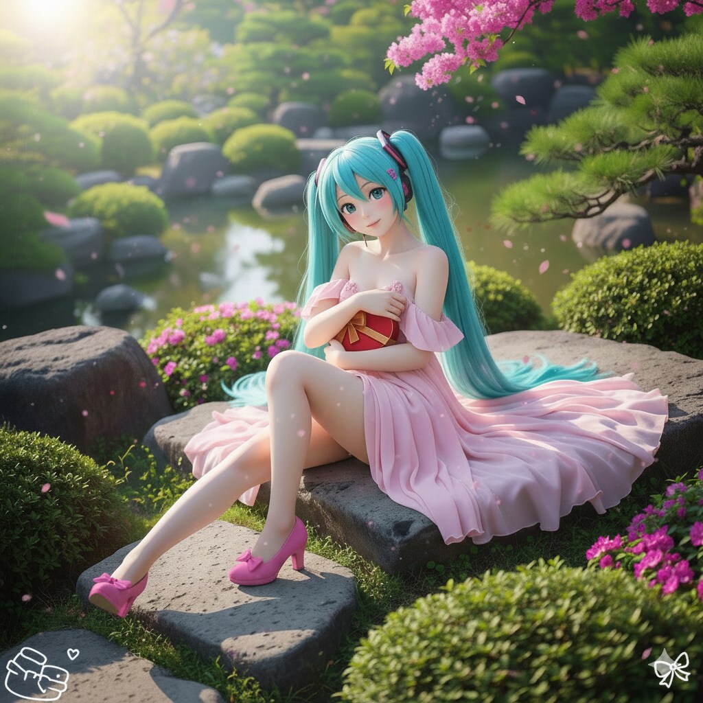 ミクさん 日本庭園でバレンタイン💖
