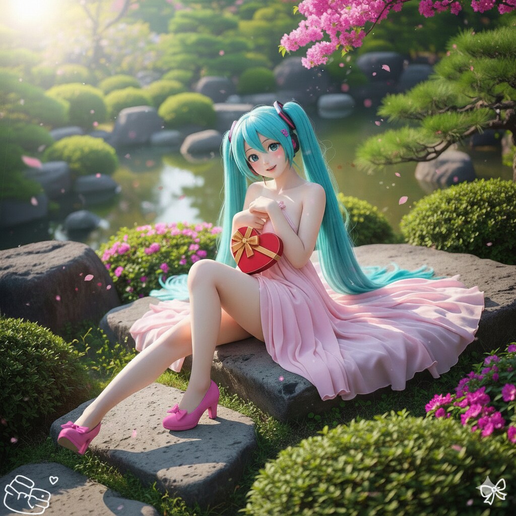 ミクさん 日本庭園でバレンタイン💖