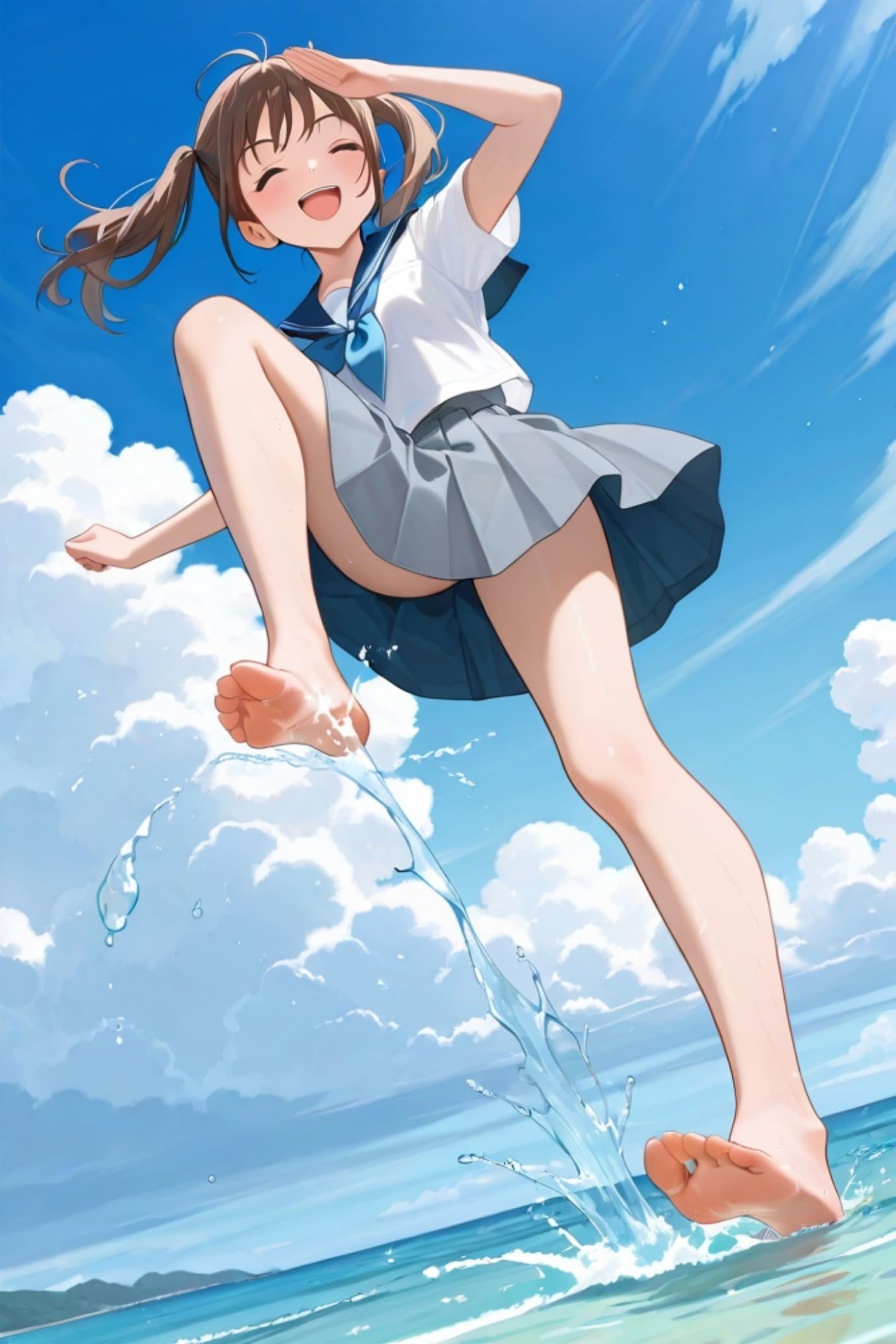 海ではしゃぐ茶髪ちゃん