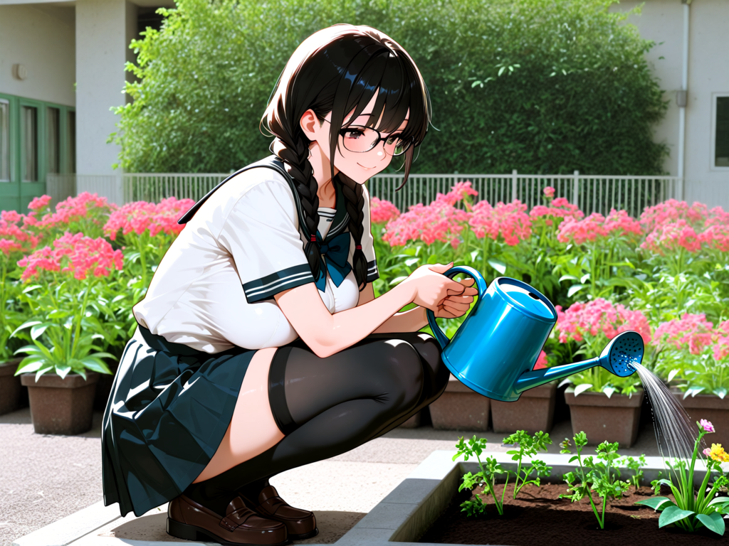 お花に水をあげる女の子