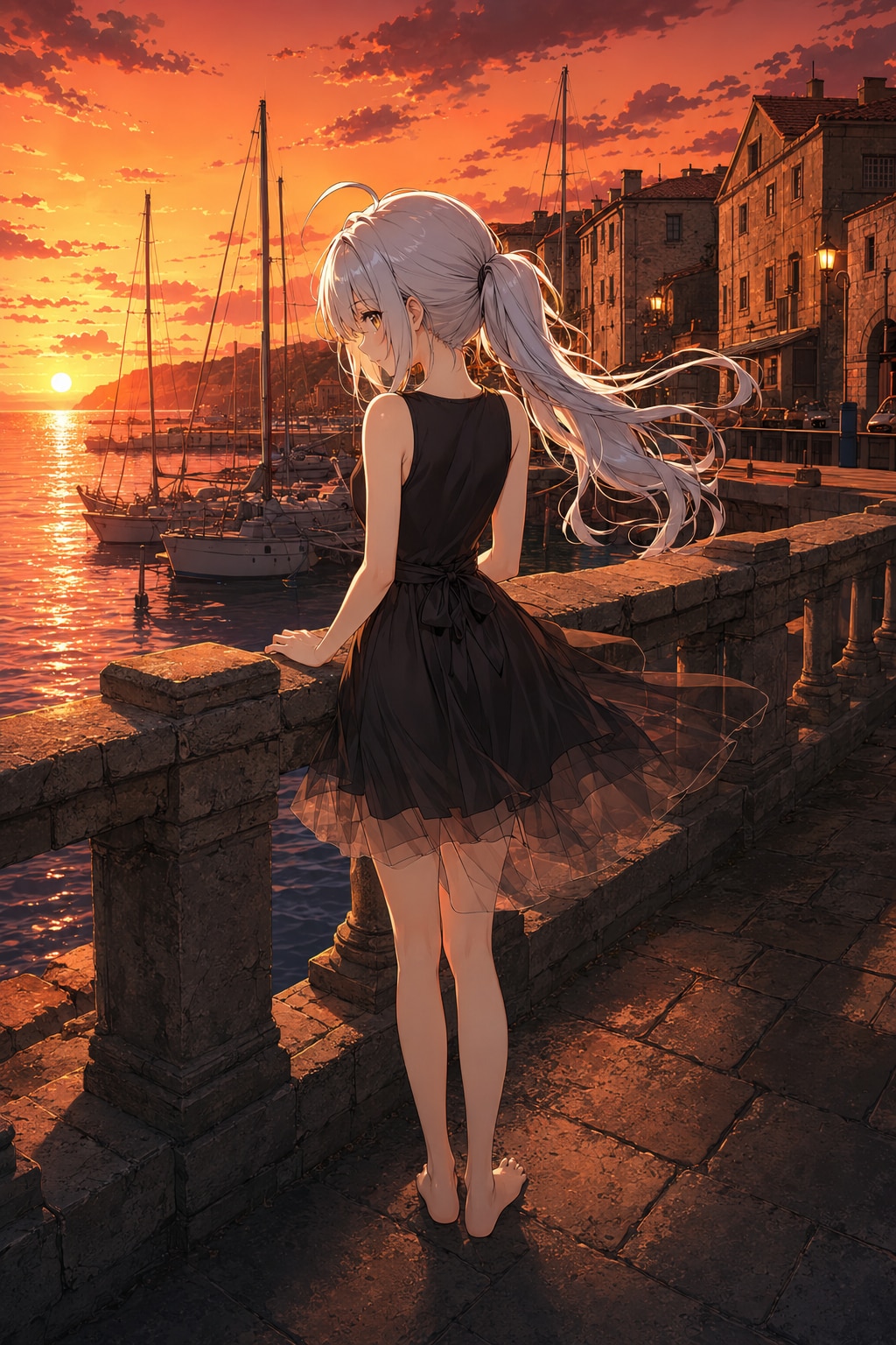 港町の夕暮れ、静かなひととき。