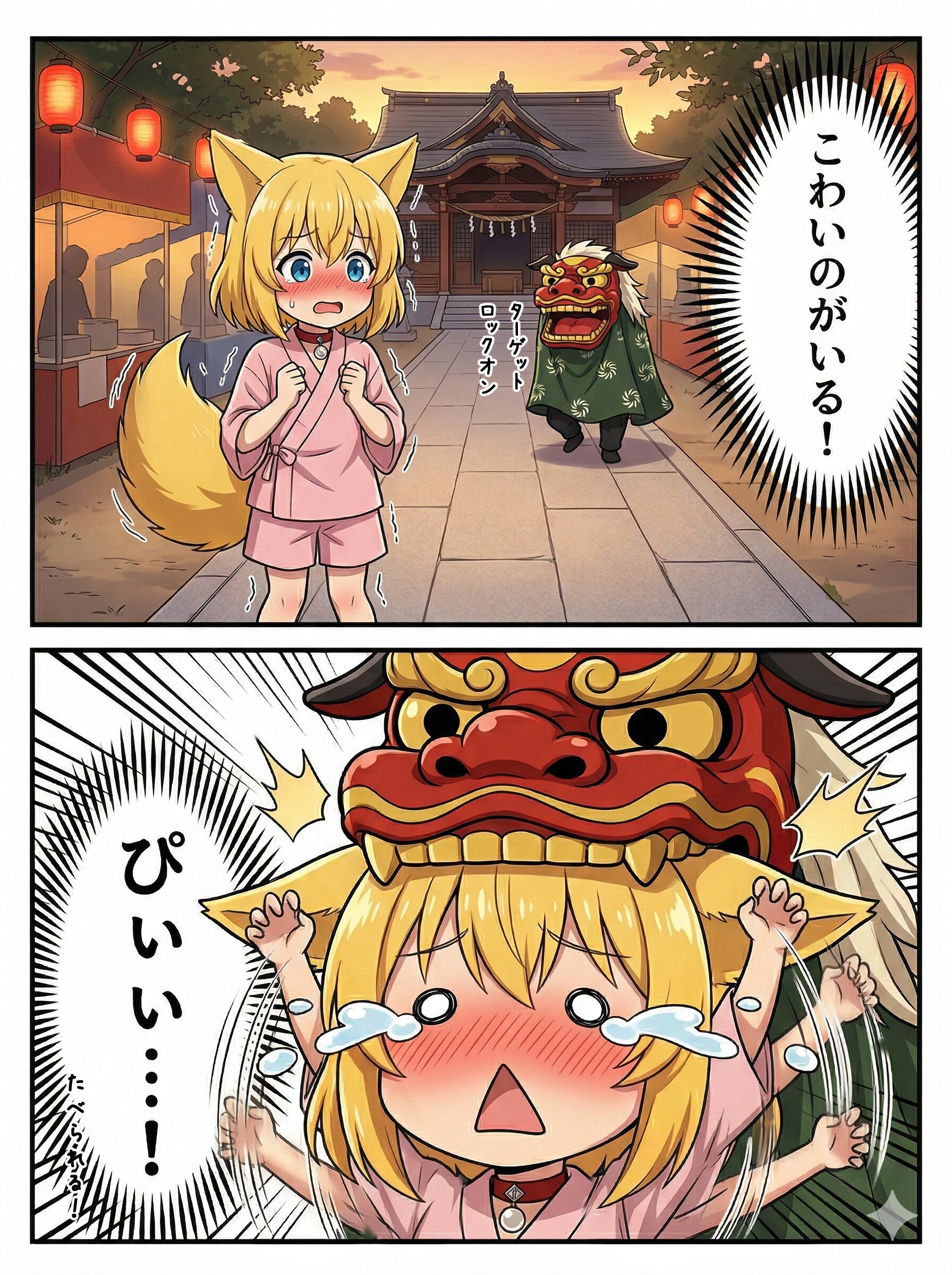 獅子舞にしこたま頭をかじられるキツネ | の人気AIイラスト・グラビア