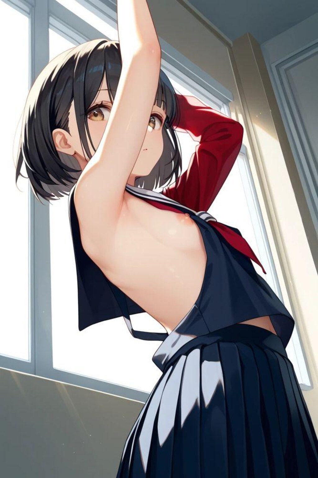 猛暑対応型セーラー服での通学風景（過度の露出による補導例）