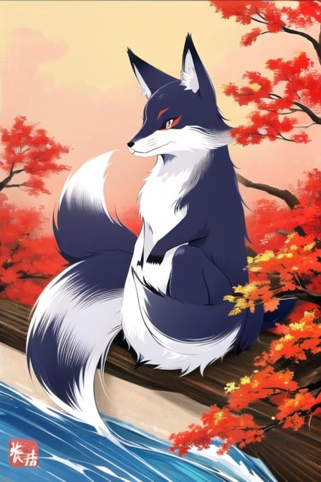 狼と狐（🐺🦊日本画）