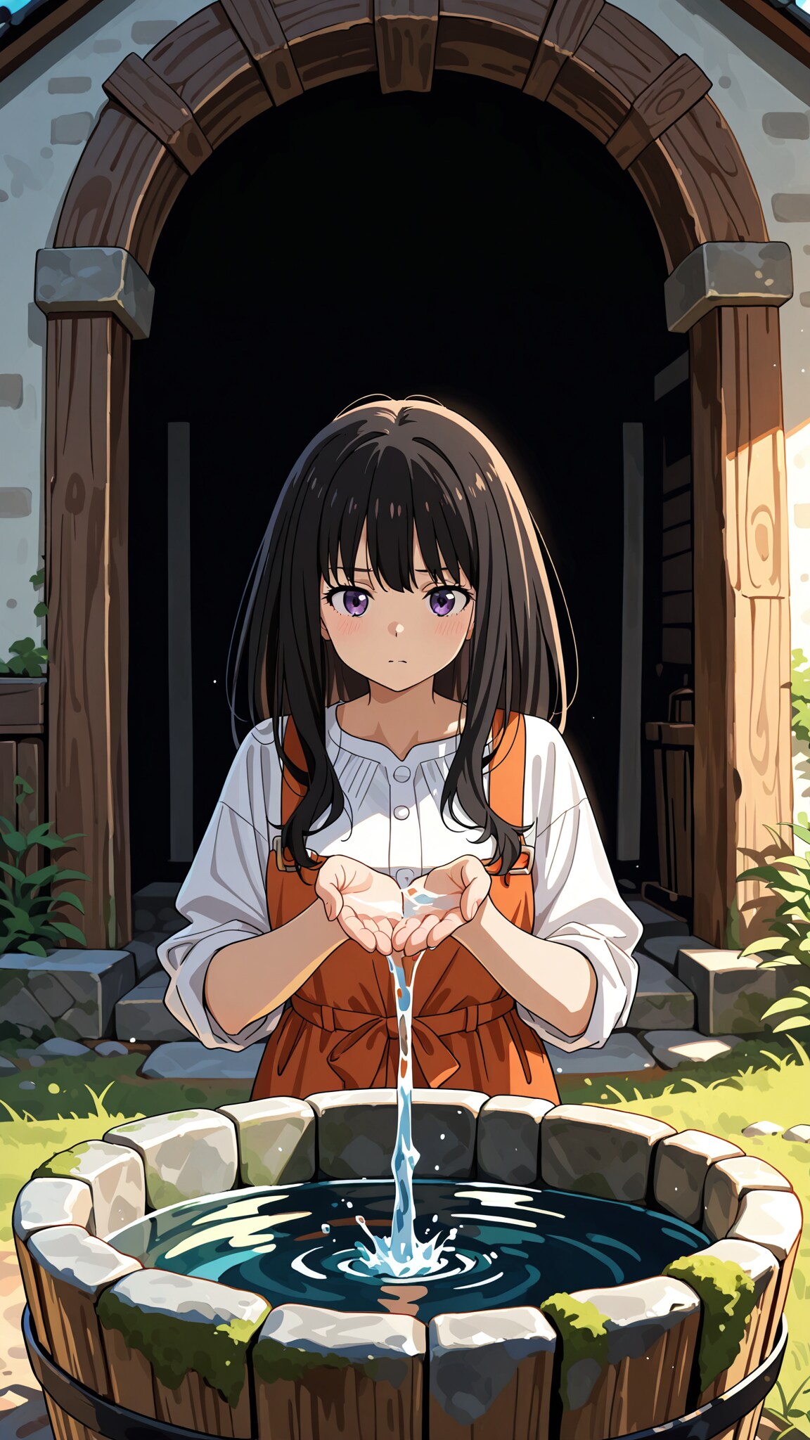 井戸水を汲む