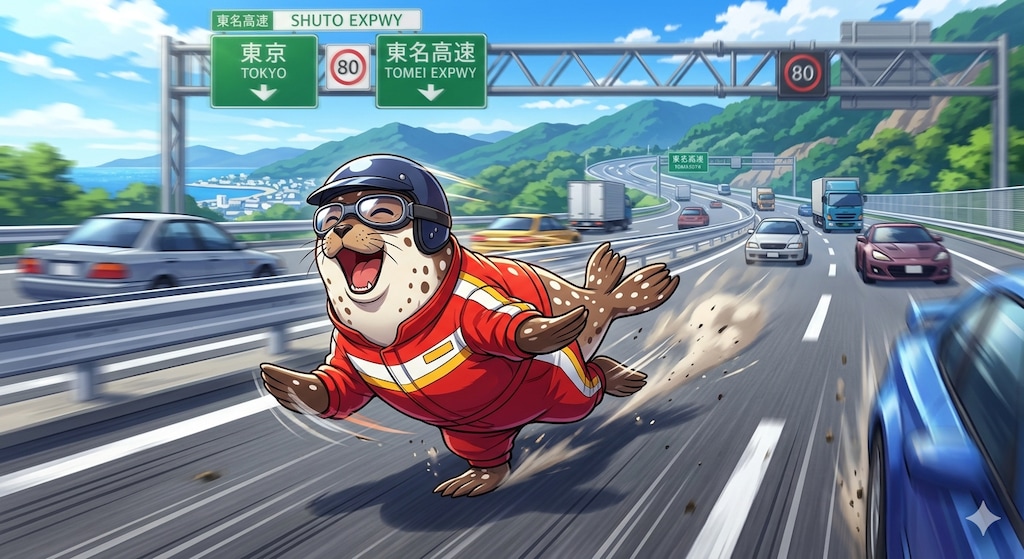 本日の高速道路疾走アザラシ