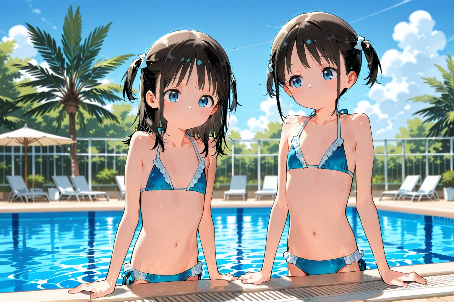 青空の下、お揃いビキニだけど