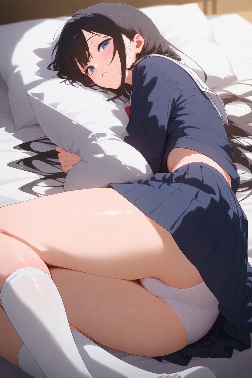 黒髪ロングJKパンチラ